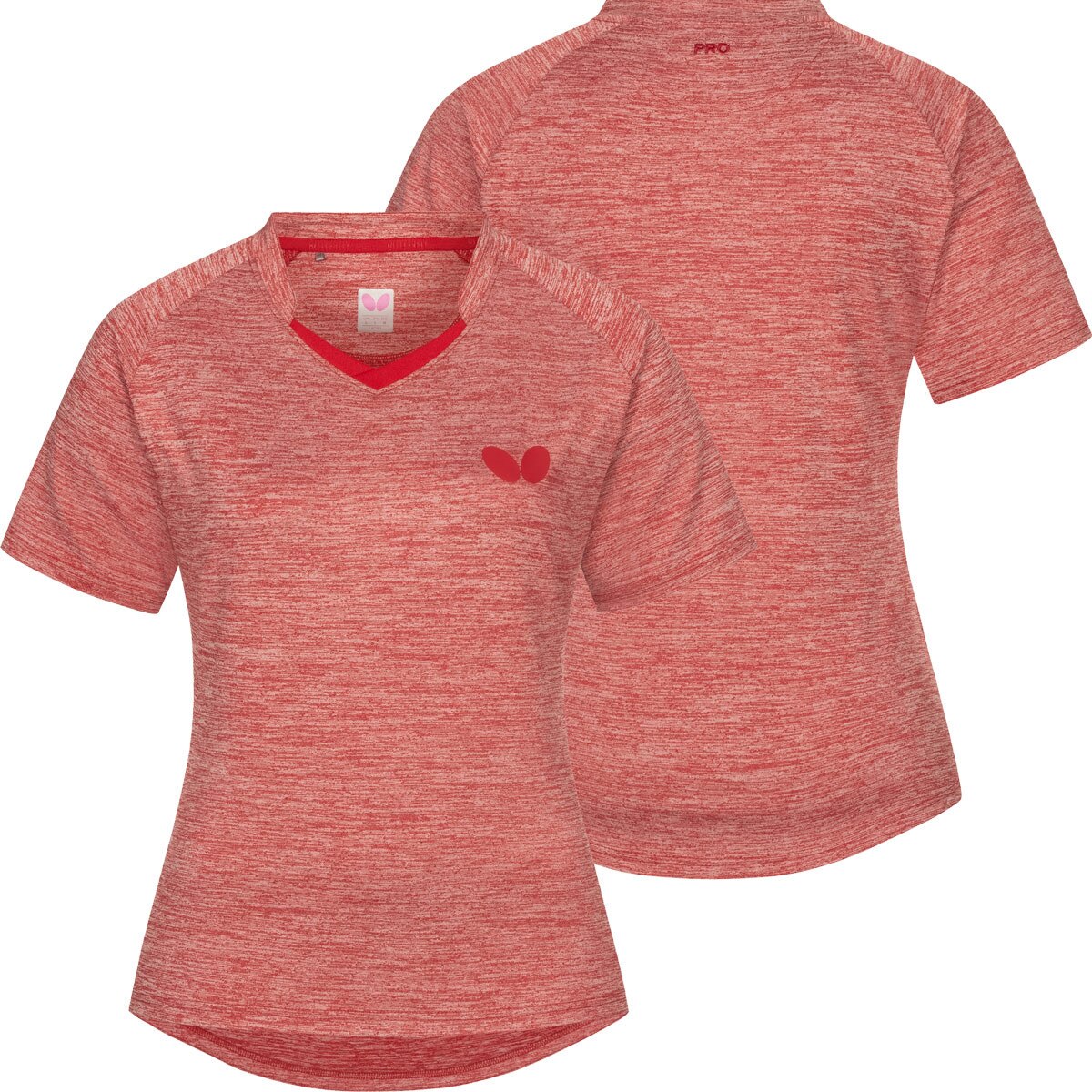 Butterfly Izumo Lady Shirt: Front & Back View of Red Shirt
